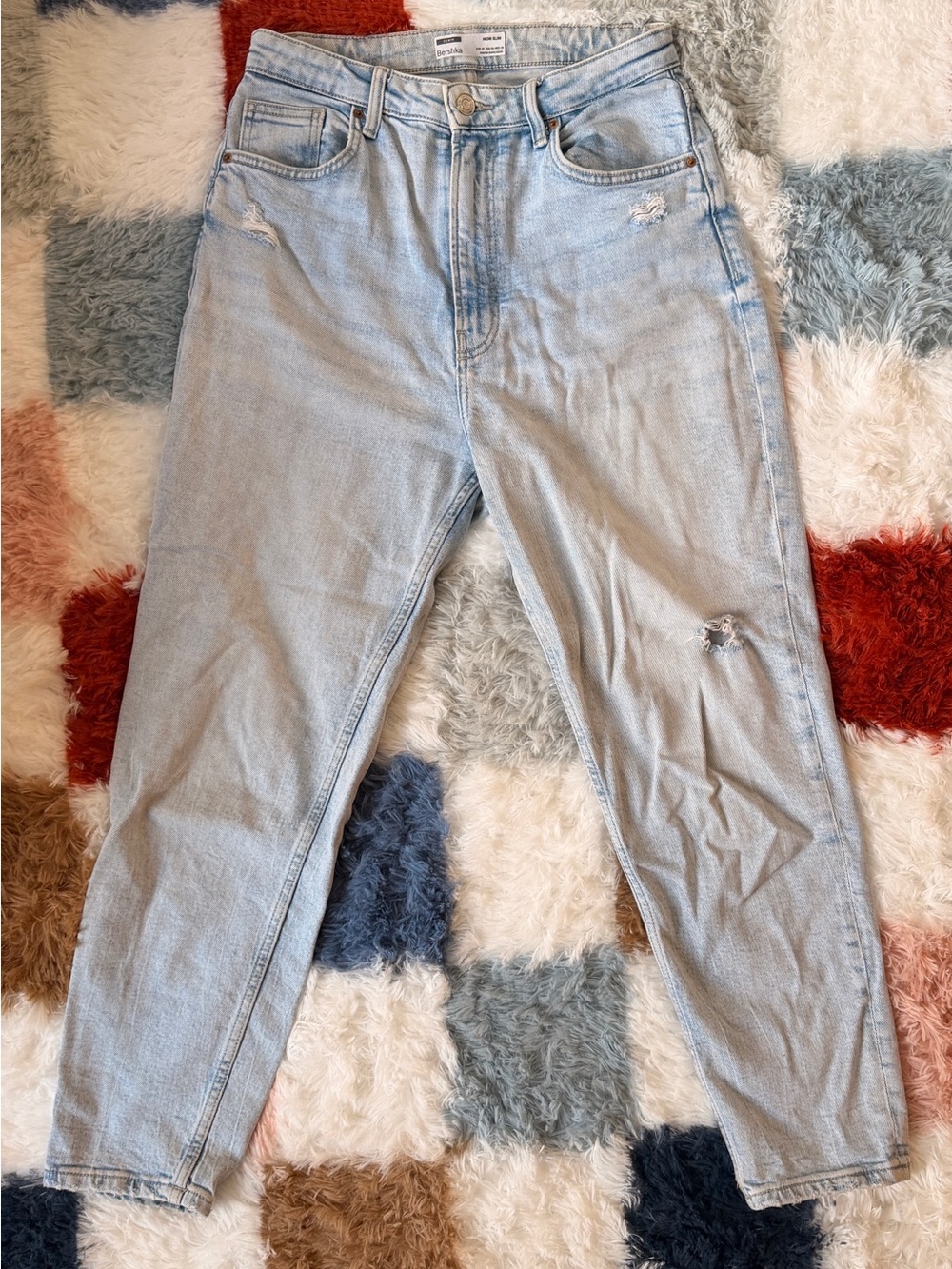 Bershka Light Blue Distressed Mom Jeans